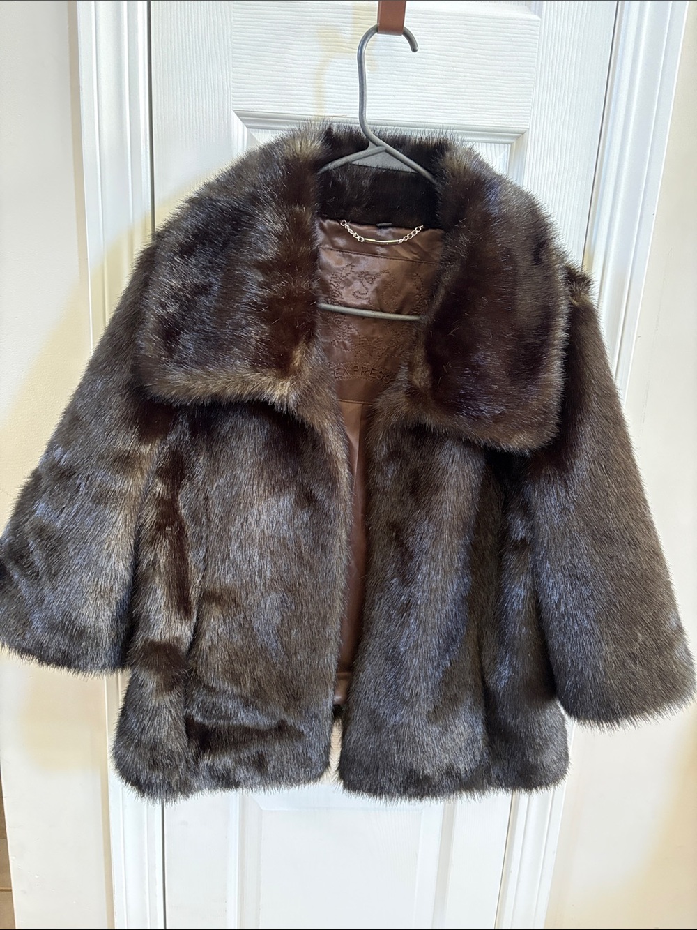 Express Brown Faux Fur Cropped Jacket